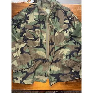 Vintage 1980s US Military M-65 Field Jacket Mens Medium Woodland Camo Coat Liner
